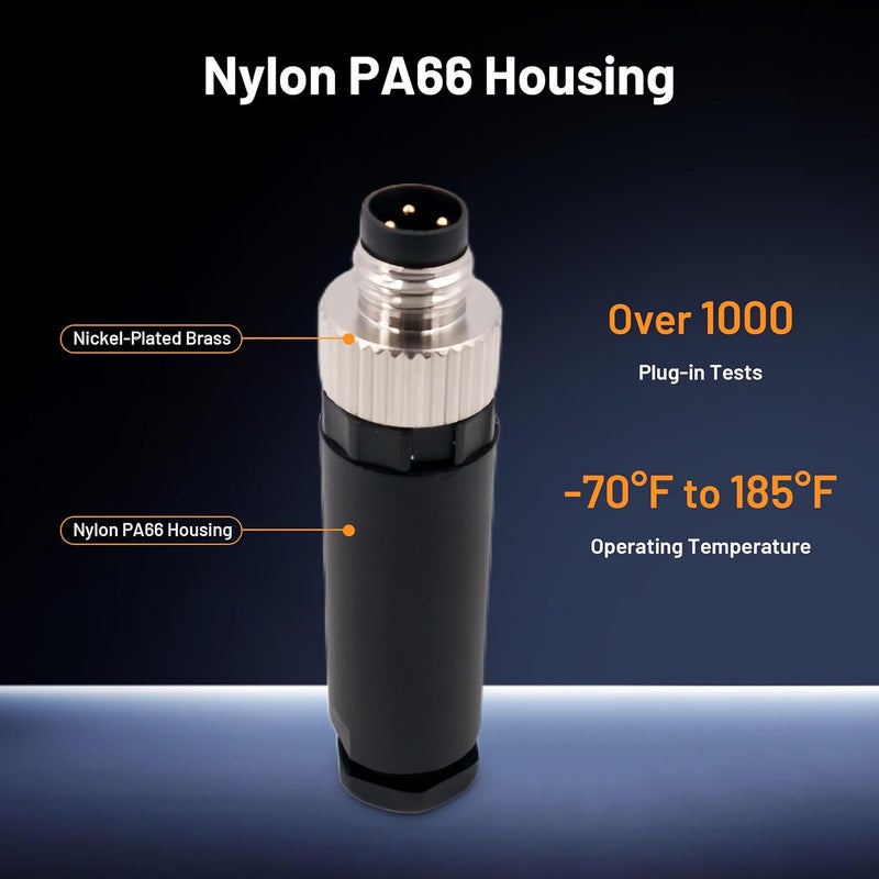 Elecbee 5PCS M8 3 Pin Connector Field Wireable A Code Industrial Circular Connector Straight Male Assemble Type Plug Non-Shield Connector, Outdoor Waterproof IP67 - Image 5